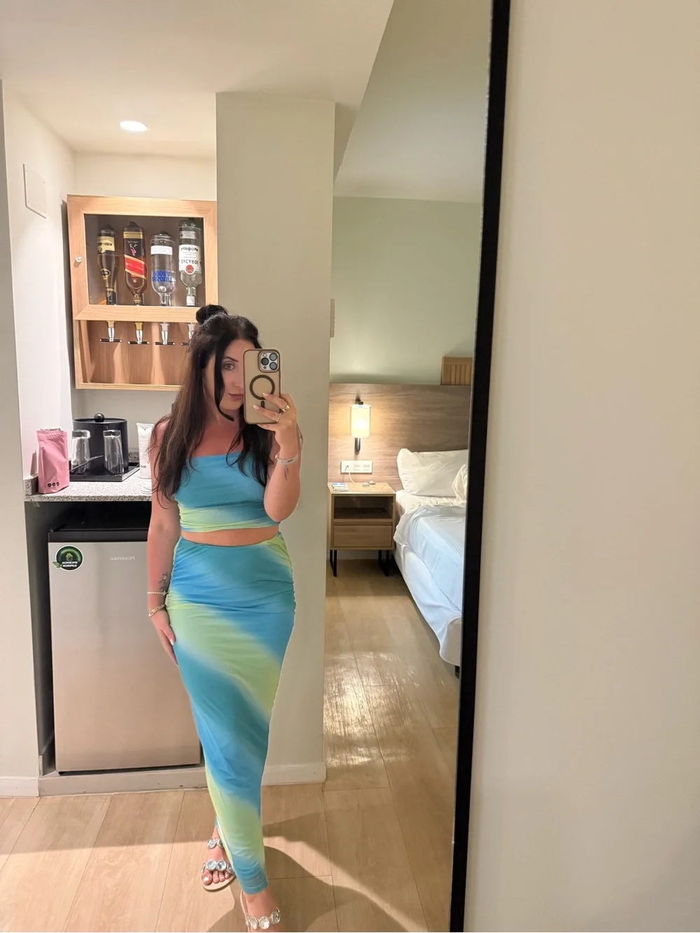 Tie-Dye Blue & Green Bodycon Maxi Skirt - Women
